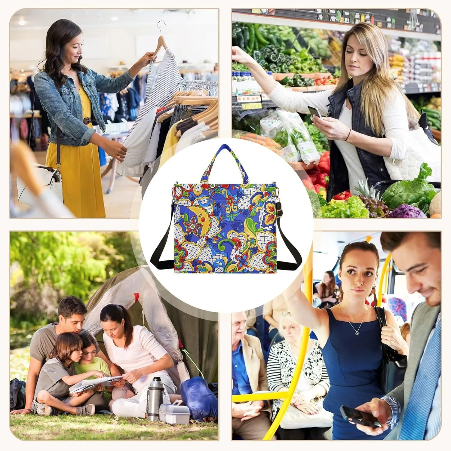 Sinestour Mexican Talavera Tote Bag for Women Shoulder Bag Purses Tote Handbag Travel Crossbody Bag for Vacation Beach Trip