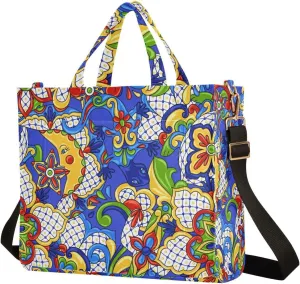 Sinestour Mexican Talavera Tote Bag for Women Shoulder Bag Purses Tote Handbag Travel Crossbody Bag for Vacation Beach Trip