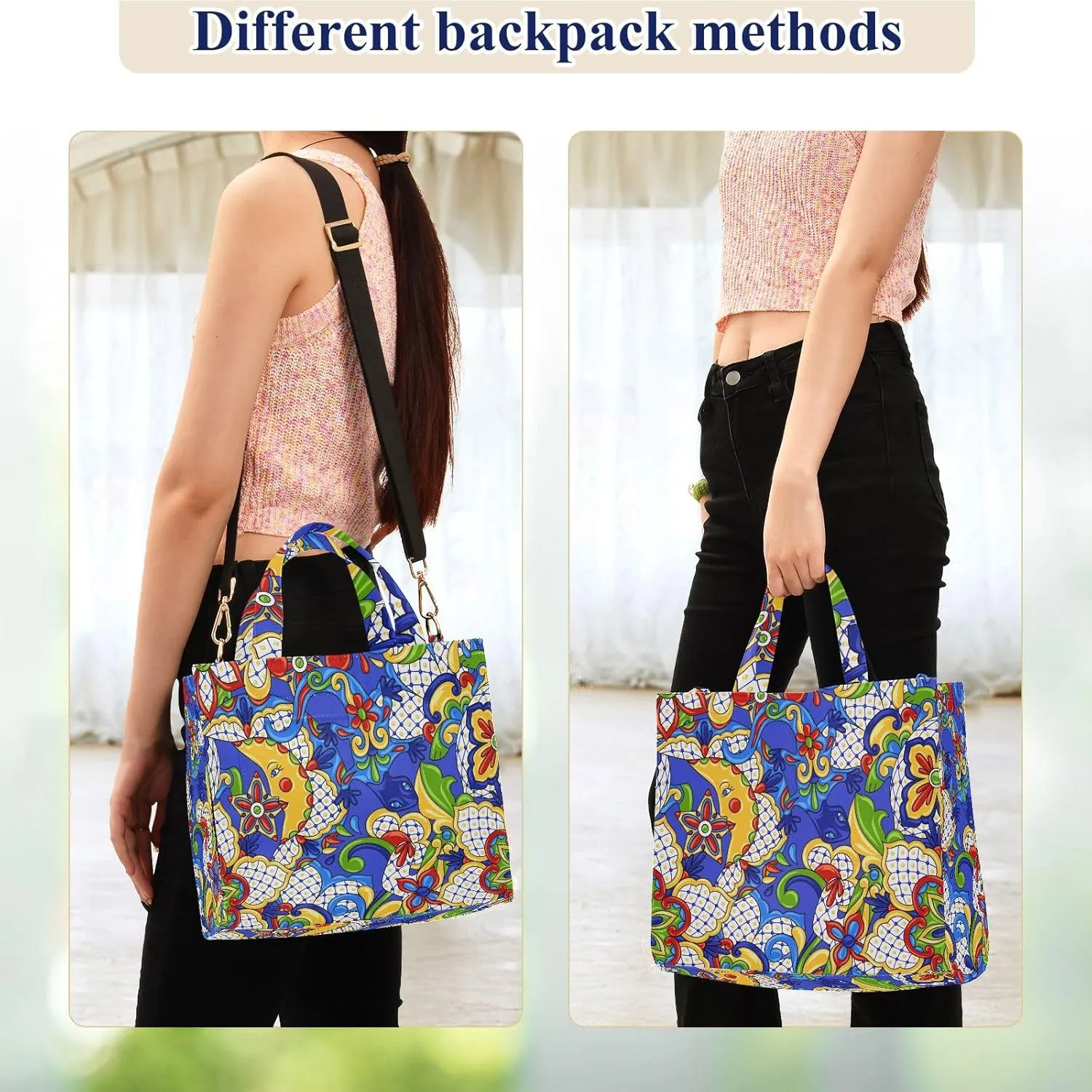 Sinestour Mexican Talavera Tote Bag for Women Shoulder Bag Purses Tote Handbag Travel Crossbody Bag for Vacation Beach Trip