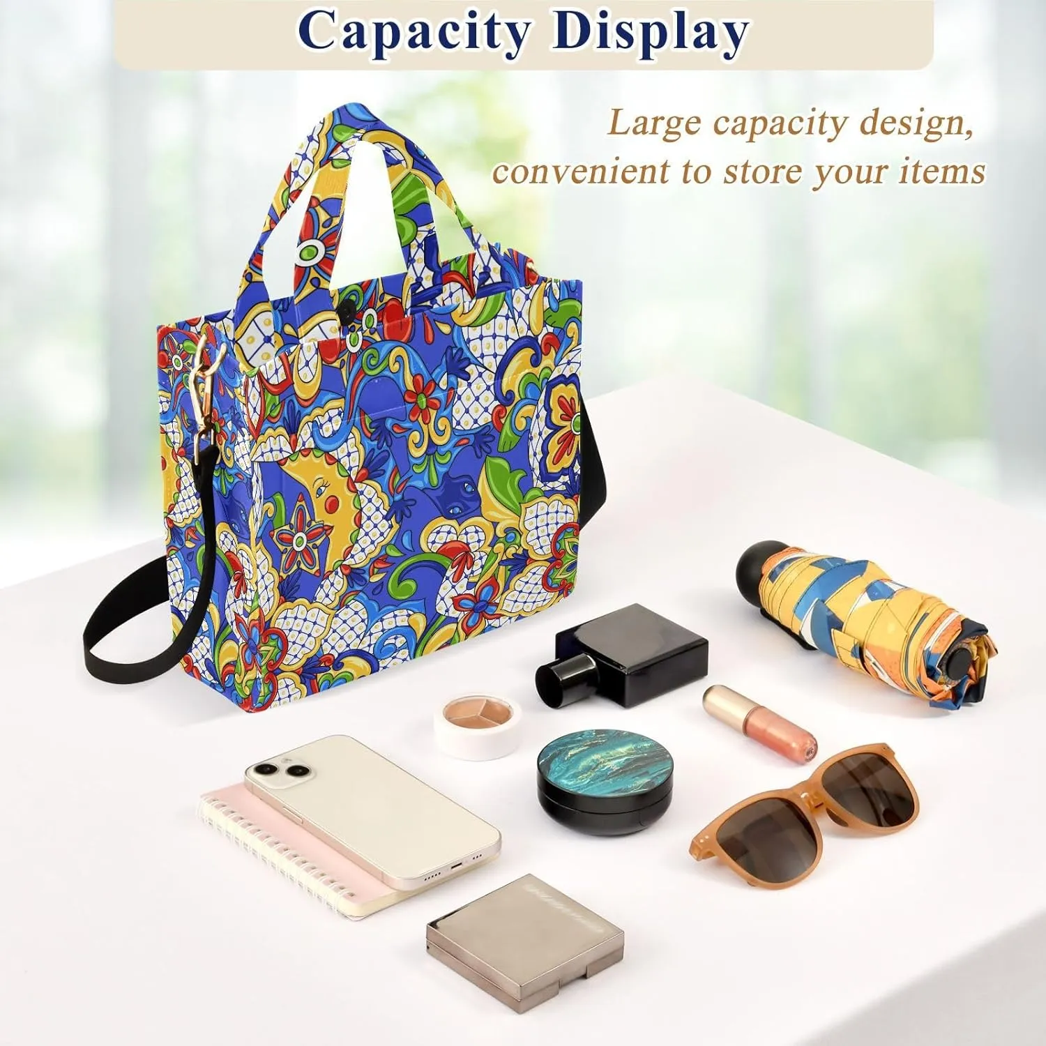 Sinestour Mexican Talavera Tote Bag for Women Shoulder Bag Purses Tote Handbag Travel Crossbody Bag for Vacation Beach Trip
