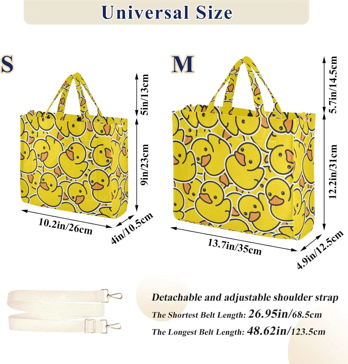 Sinestour Rubber Duck Tote Bag for Women Corduroy Shoulder Bag Tote Handbag Travel Crossbody Bag for Office Trip Gifts