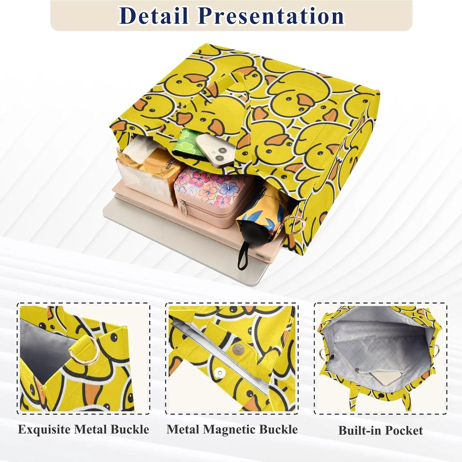 Sinestour Rubber Duck Tote Bag for Women Corduroy Shoulder Bag Tote Handbag Travel Crossbody Bag for Office Trip Gifts