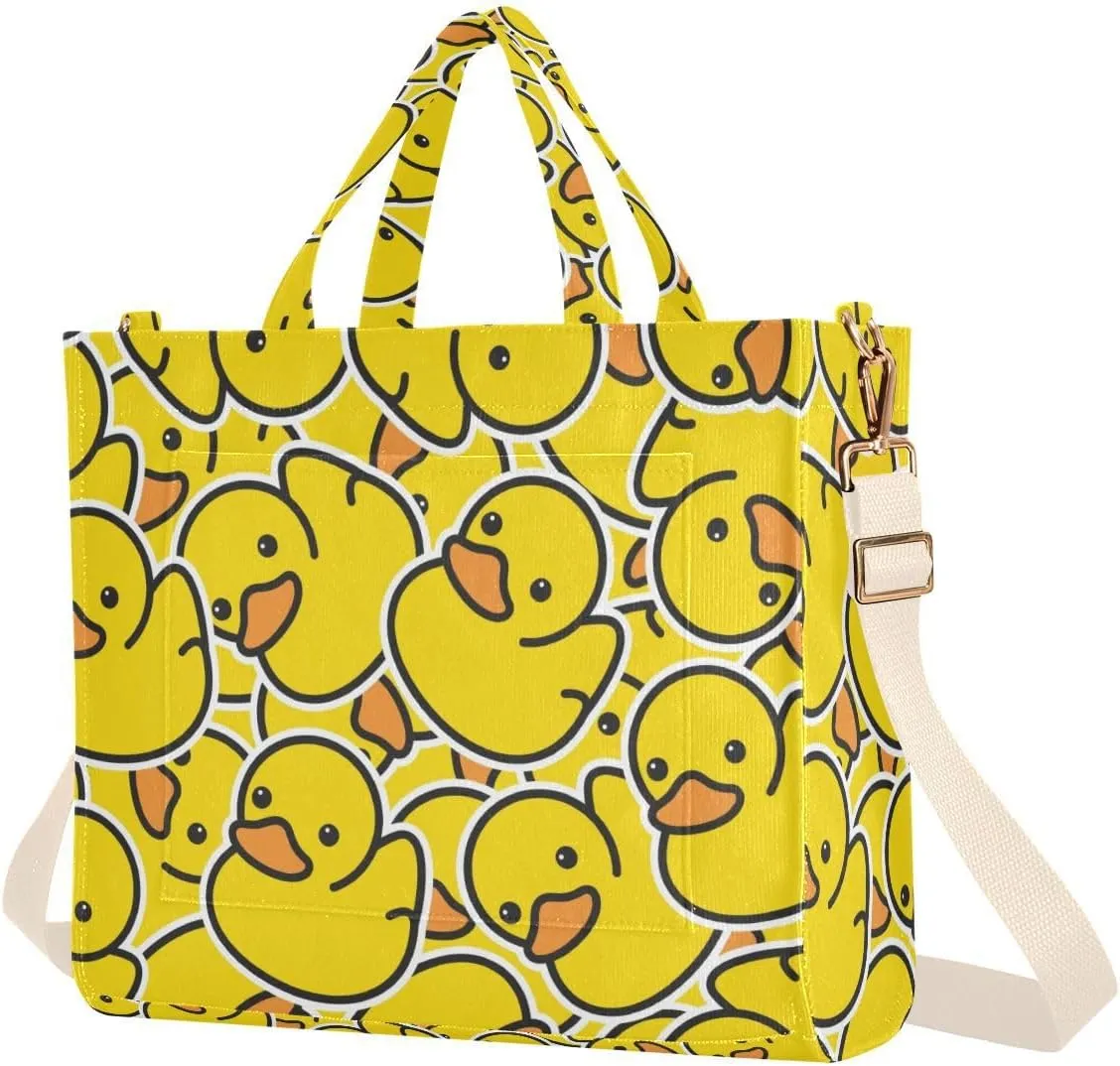 Sinestour Rubber Duck Tote Bag for Women Corduroy Shoulder Bag Tote Handbag Travel Crossbody Bag for Office Trip Gifts