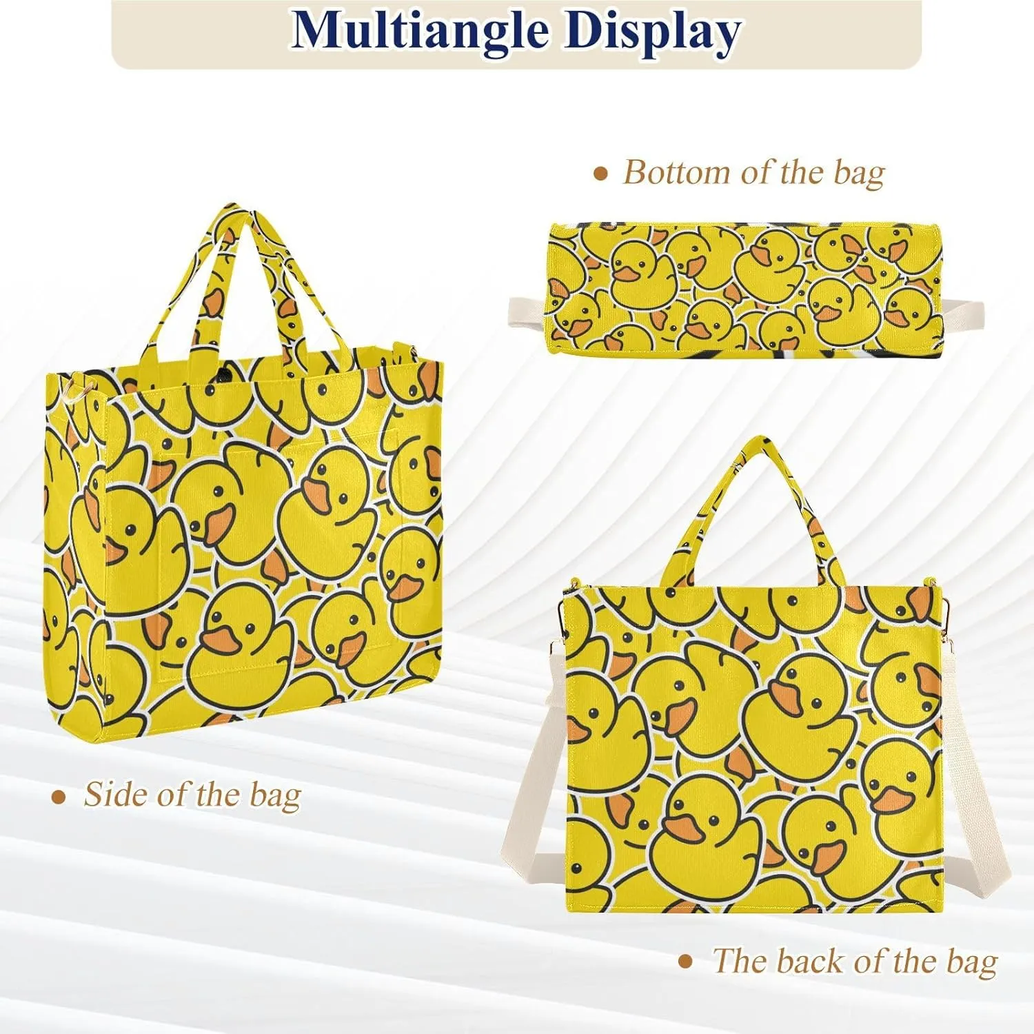 Sinestour Rubber Duck Tote Bag for Women Corduroy Shoulder Bag Tote Handbag Travel Crossbody Bag for Office Trip Gifts