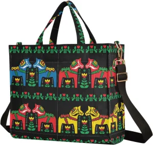 Sinestour Swedish Dala Horse Tote Bag for Women Crossbody Bags Corduroy Shoulder Bag Tote Handbag for Vacation Beach Trip