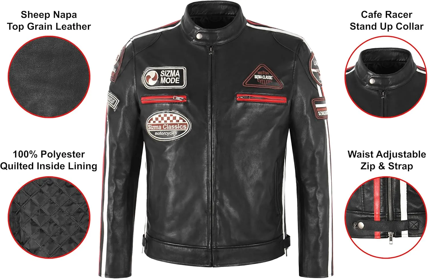SIZMA Men's Leather Jacket Classic Motorcycle Fashion Real Lambskin Leather 5011