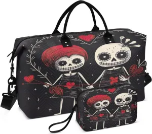 Skeleton Couples Sports Gym Bag for Women Men Travel Duffel Bag Weekend Overnight Carry on Bag with Toiletry Bag Yoga Bag for Swimming Yoga Workout Plane Hospital