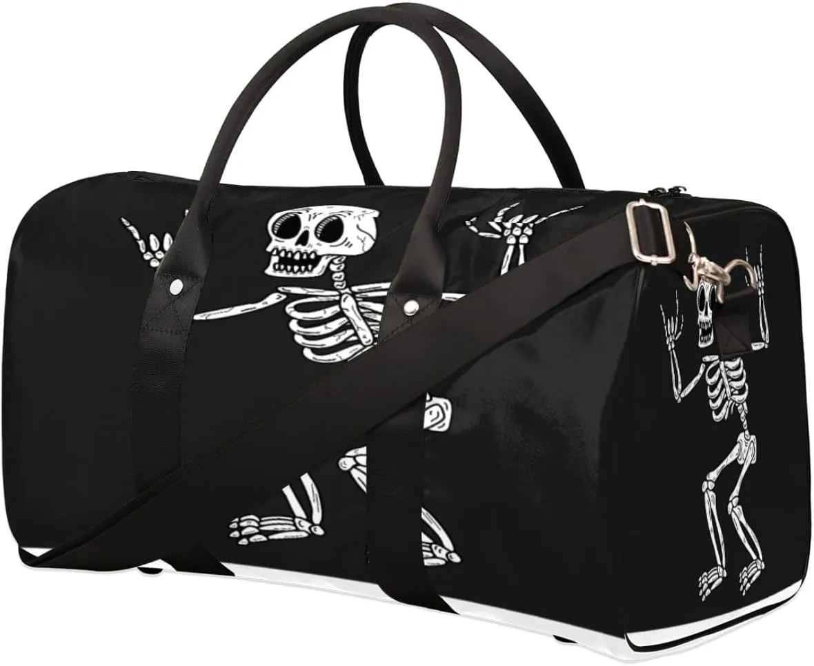 Skeleton Human Bones Pictures Travel Duffel Bag, Foldable Sport Gym Tote Bag, Waterproof Weekender Overnight Bag with Shoulder Strap, Carry On Luggage Handbag for Men and Women