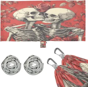 Skull and Roses Camping Hammock, Single Portable Hammocks with Tree Straps & Attached Carry Bag, 330Lbs Capacity Perfect for Outside Indoor Hiking Beach Backpack Travel