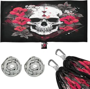 Skull Flower Camping Hammock, Single Portable Hammocks with Tree Straps & Attached Carry Bag, 330Lbs Capacity Perfect for Outside Indoor Hiking Beach Backpack Travel