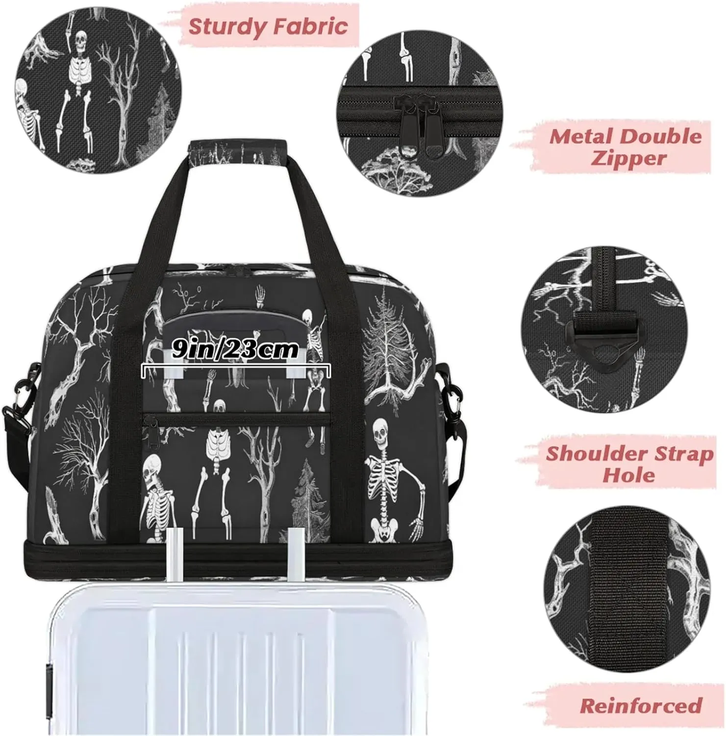 Skull Tree AbstractTravel Duffel Bags for Women & Men Large Sports Gym Bags Foldie Weekender Overnight Bag Carry On Tote Bag With Shoe Compartment Personal Item Bag for Travel Sports Gym