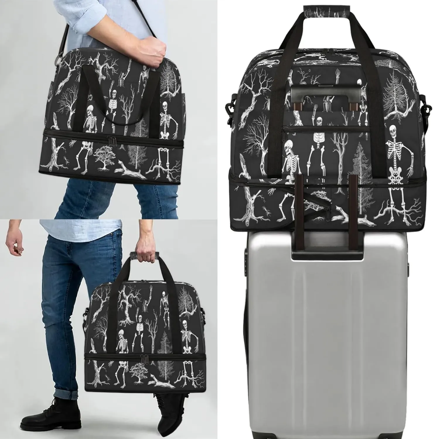 Skull Tree AbstractTravel Duffel Bags for Women & Men Large Sports Gym Bags Foldie Weekender Overnight Bag Carry On Tote Bag With Shoe Compartment Personal Item Bag for Travel Sports Gym
