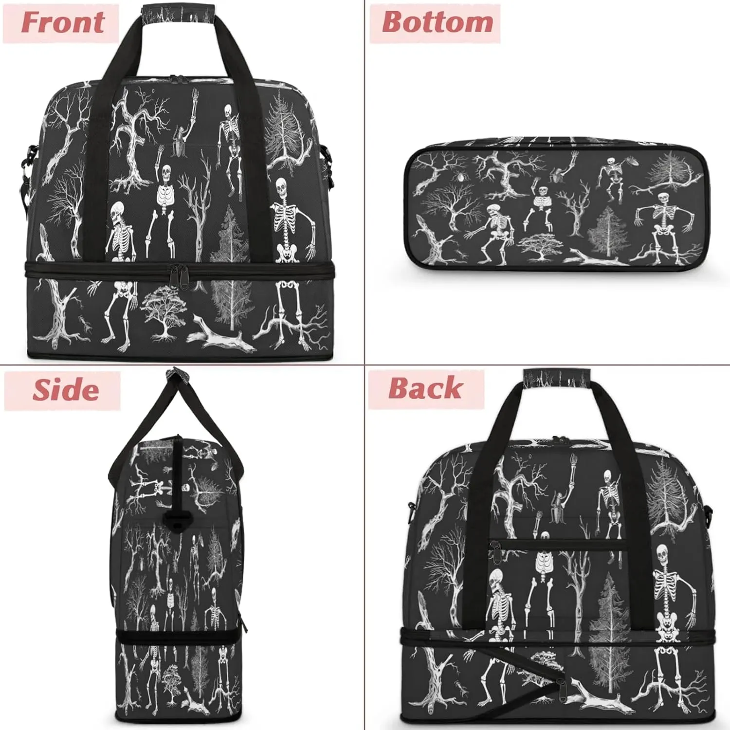 Skull Tree AbstractTravel Duffel Bags for Women & Men Large Sports Gym Bags Foldie Weekender Overnight Bag Carry On Tote Bag With Shoe Compartment Personal Item Bag for Travel Sports Gym