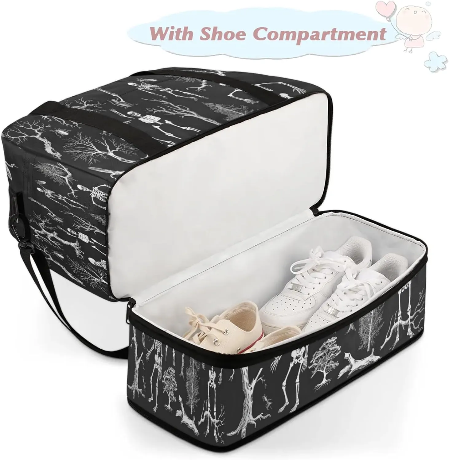 Skull Tree AbstractTravel Duffel Bags for Women & Men Large Sports Gym Bags Foldie Weekender Overnight Bag Carry On Tote Bag With Shoe Compartment Personal Item Bag for Travel Sports Gym
