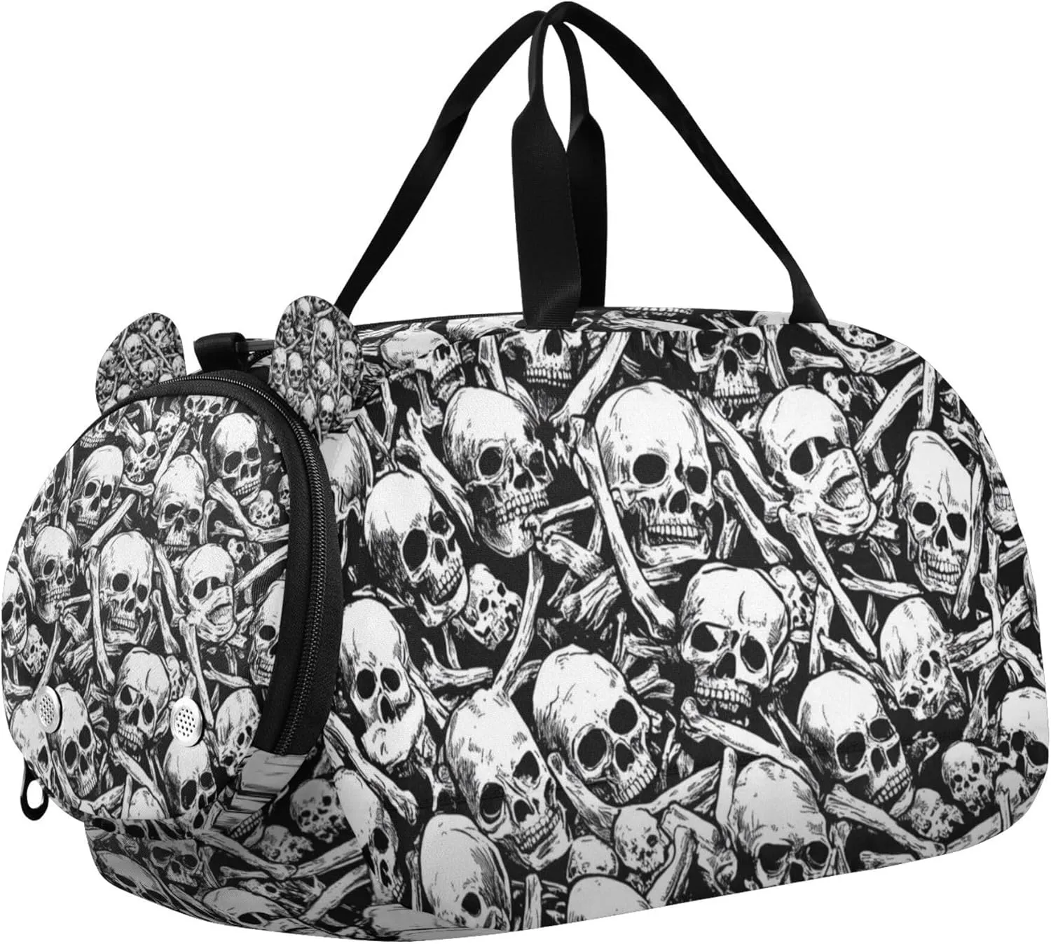 Skulls Bones Pattern Sports Duffle Bag for Kids Girls Boys, Gym Bag with Shoe Compartments, Kids Travel Overnight Weekender Shoulder Bag