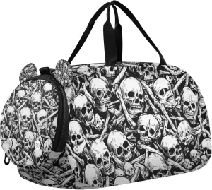 Skulls Bones Pattern Sports Duffle Bag for Kids Girls Boys, Gym Bag with Shoe Compartments, Kids Travel Overnight Weekender Shoulder Bag
