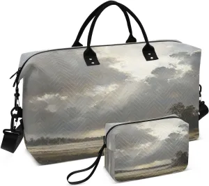 Sky Wetland Landscape Gray Sports Gym Bag for Women Men Travel Duffel Bag Weekend Overnight Carry on Bag with Toiletry Bag Hospital Bag for Plane Hospital Swimming Yoga Workout