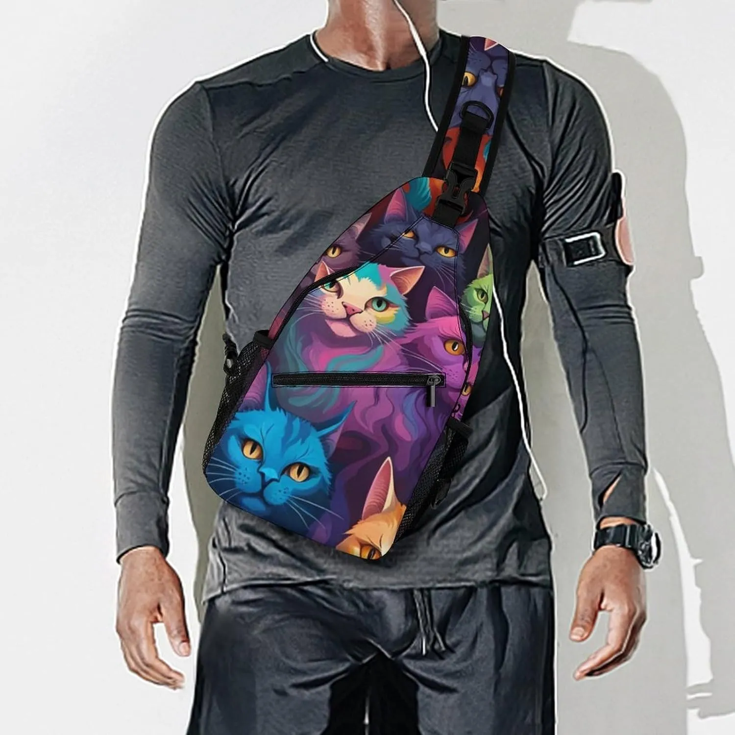 Sling Backpack for Women Men Multipurpose Anti-Theft Gym Crossbody Sack Satchel Outdoor Hiking Bag Tool Backpack, Cat Breeds Colorful Cats Art Crossbody Daypacks Chest Packs