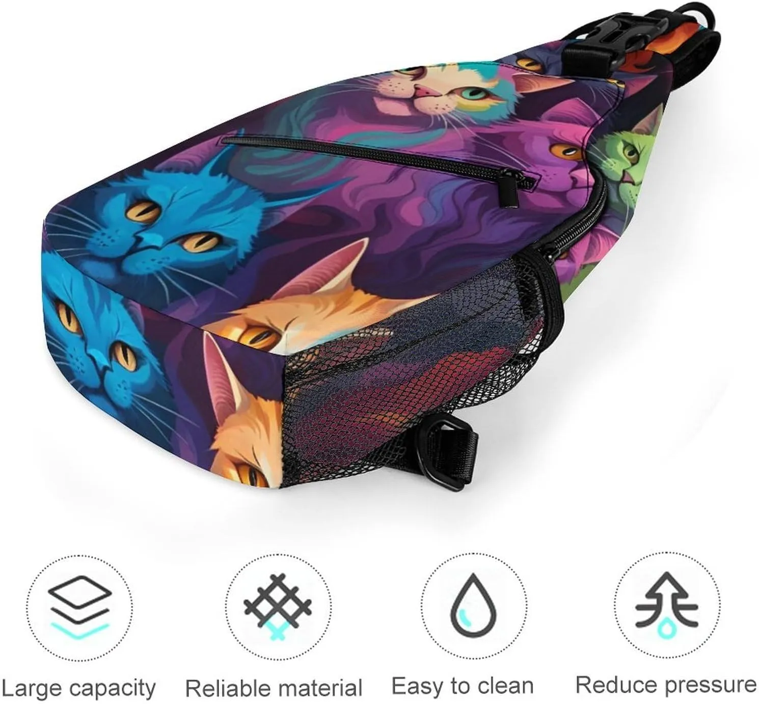 Sling Backpack for Women Men Multipurpose Anti-Theft Gym Crossbody Sack Satchel Outdoor Hiking Bag Tool Backpack, Cat Breeds Colorful Cats Art Crossbody Daypacks Chest Packs