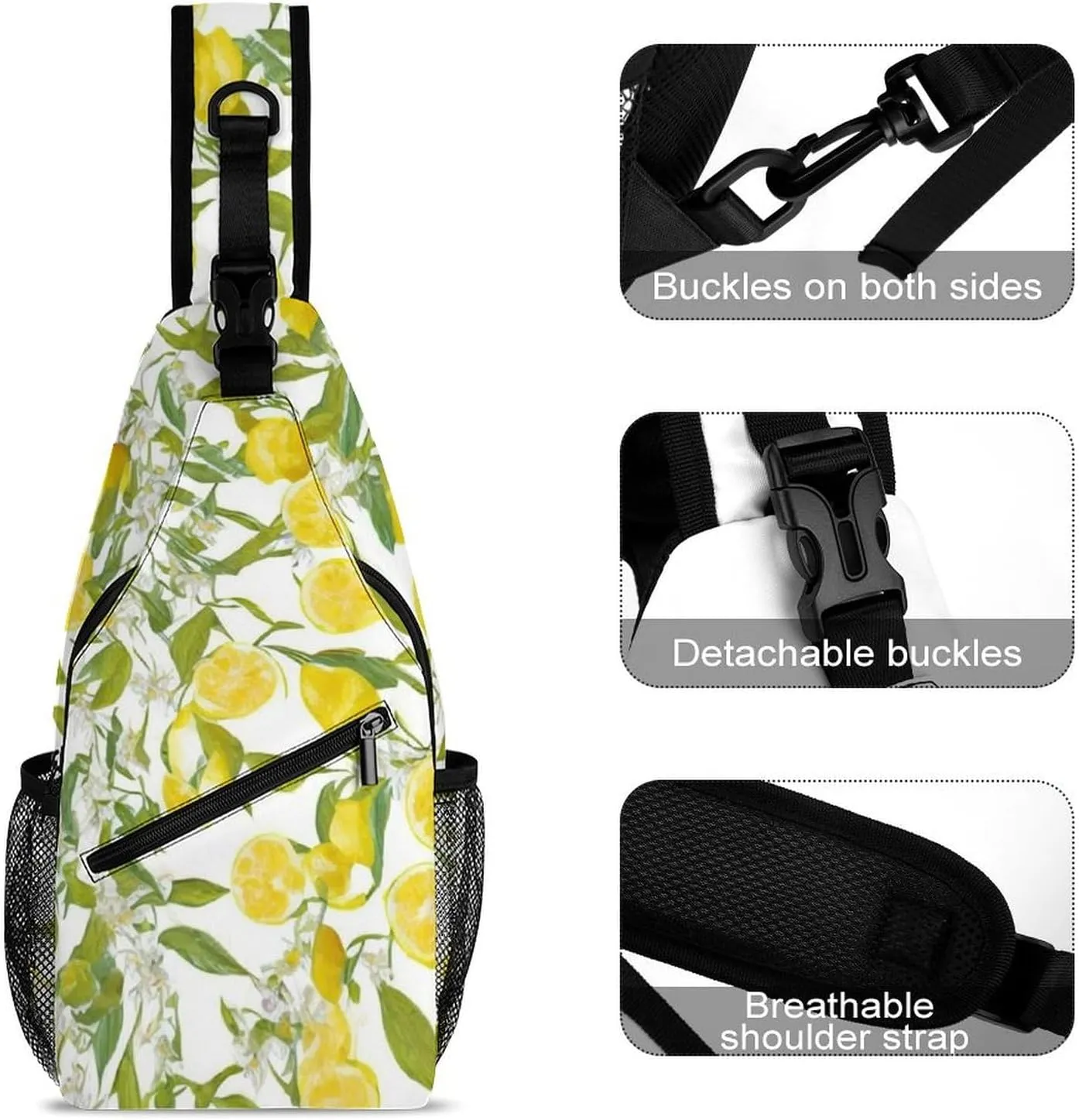Sling Backpack for Women Men Multipurpose Anti-Theft Gym Crossbody Sack Satchel Outdoor Hiking Bag Tool Backpack, Lemon Tree Art Crossbody Daypacks Chest Packs