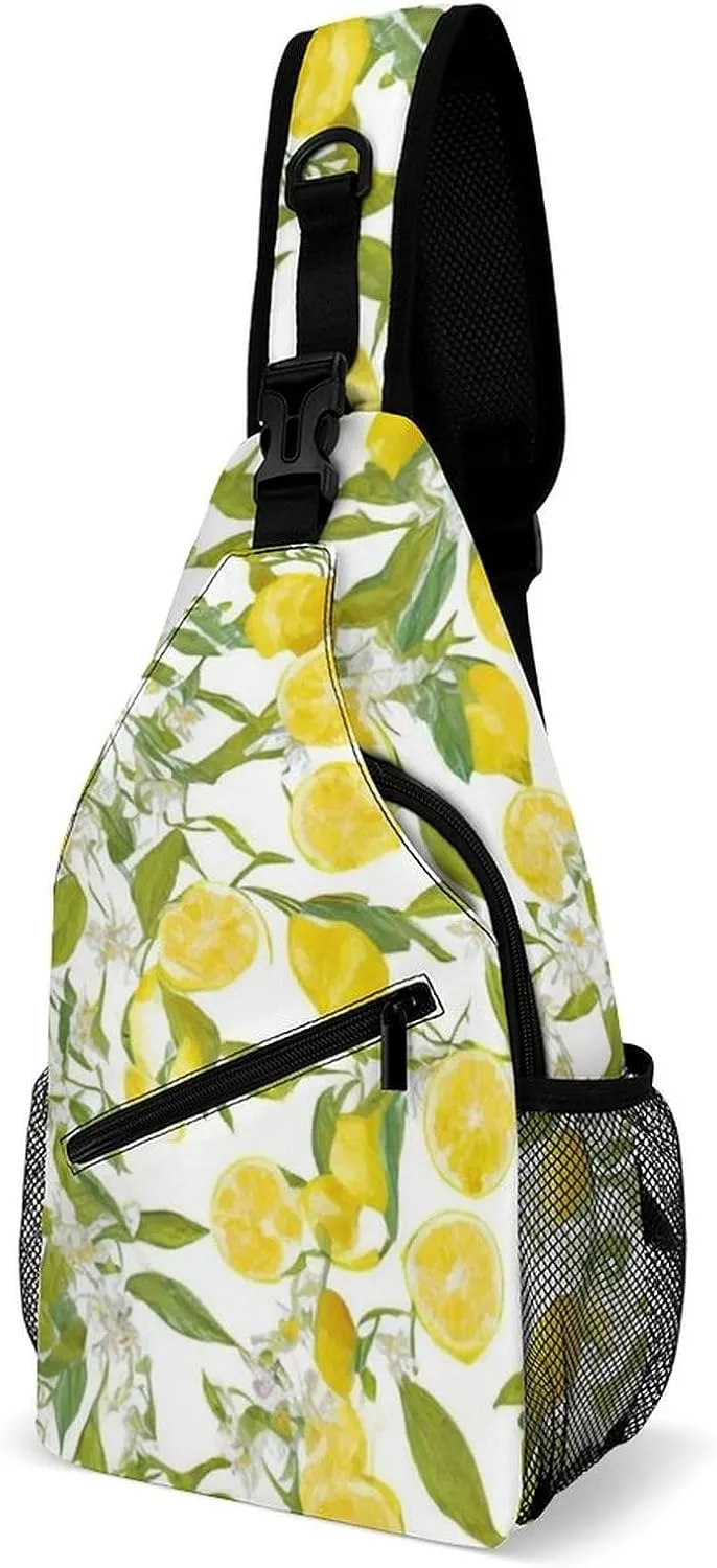 Sling Backpack for Women Men Multipurpose Anti-Theft Gym Crossbody Sack Satchel Outdoor Hiking Bag Tool Backpack, Lemon Tree Art Crossbody Daypacks Chest Packs
