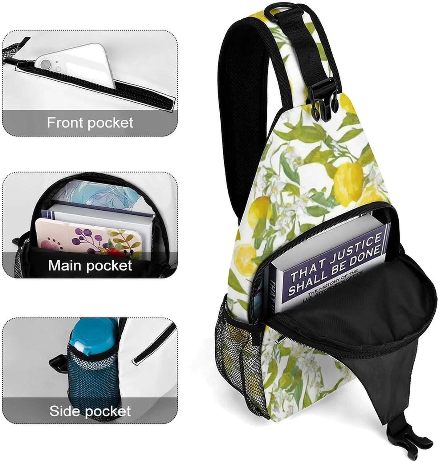 Sling Backpack for Women Men Multipurpose Anti-Theft Gym Crossbody Sack Satchel Outdoor Hiking Bag Tool Backpack, Lemon Tree Art Crossbody Daypacks Chest Packs
