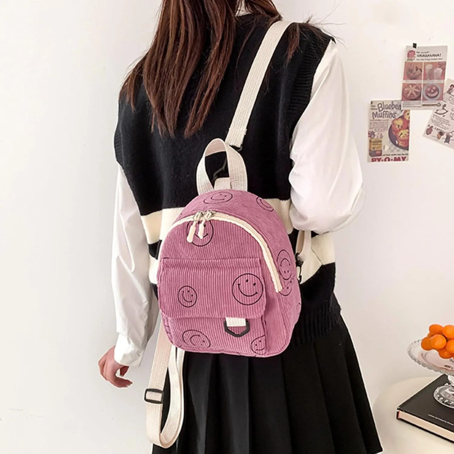 Small Backpack Purse Cute Mini Corduroy Bookbag Toddler Backpack School Bags for Women Girls Boys Teens Kids (pink)