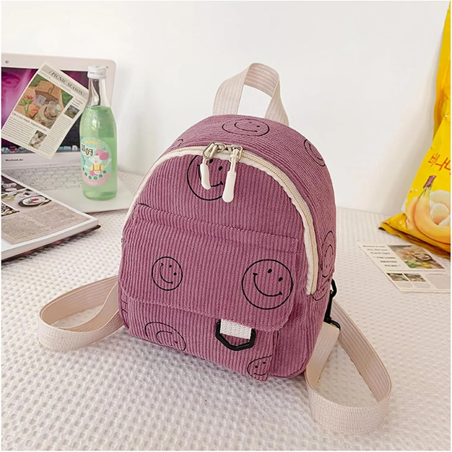 Small Backpack Purse Cute Mini Corduroy Bookbag Toddler Backpack School Bags for Women Girls Boys Teens Kids (pink)