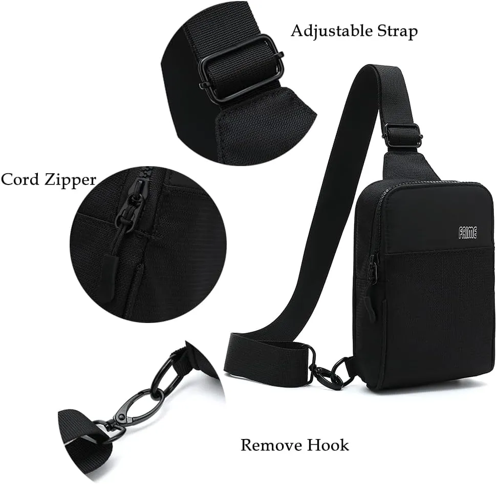 Small Crossbody Bags for Women & Men, Mini Sling Bag Fanny Packs Crossbody Purse, Chest Bag for Travelling, Hiking, Running (Black)