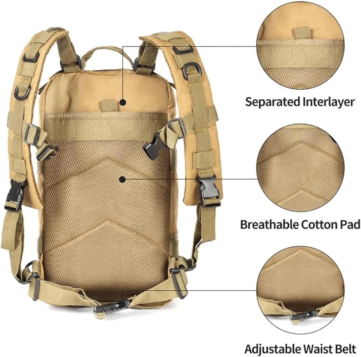 Small Tactical Backpack Military Survival Molle Army Go Bag Hunting Gym Rucking Hiking Camping Motorcycle Rucksack With Weights for Men and Women 30L (Khaki)