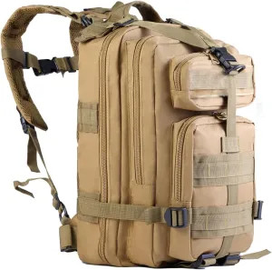 Small Tactical Backpack Military Survival Molle Army Go Bag Hunting Gym Rucking Hiking Camping Motorcycle Rucksack With Weights for Men and Women 30L (Khaki)