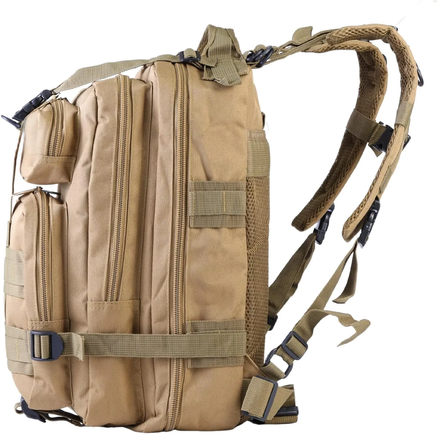 Small Tactical Backpack Military Survival Molle Army Go Bag Hunting Gym Rucking Hiking Camping Motorcycle Rucksack With Weights for Men and Women 30L (Khaki)