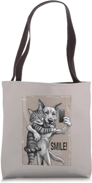SMILE! Graphic Cat and Dog Tote Bag