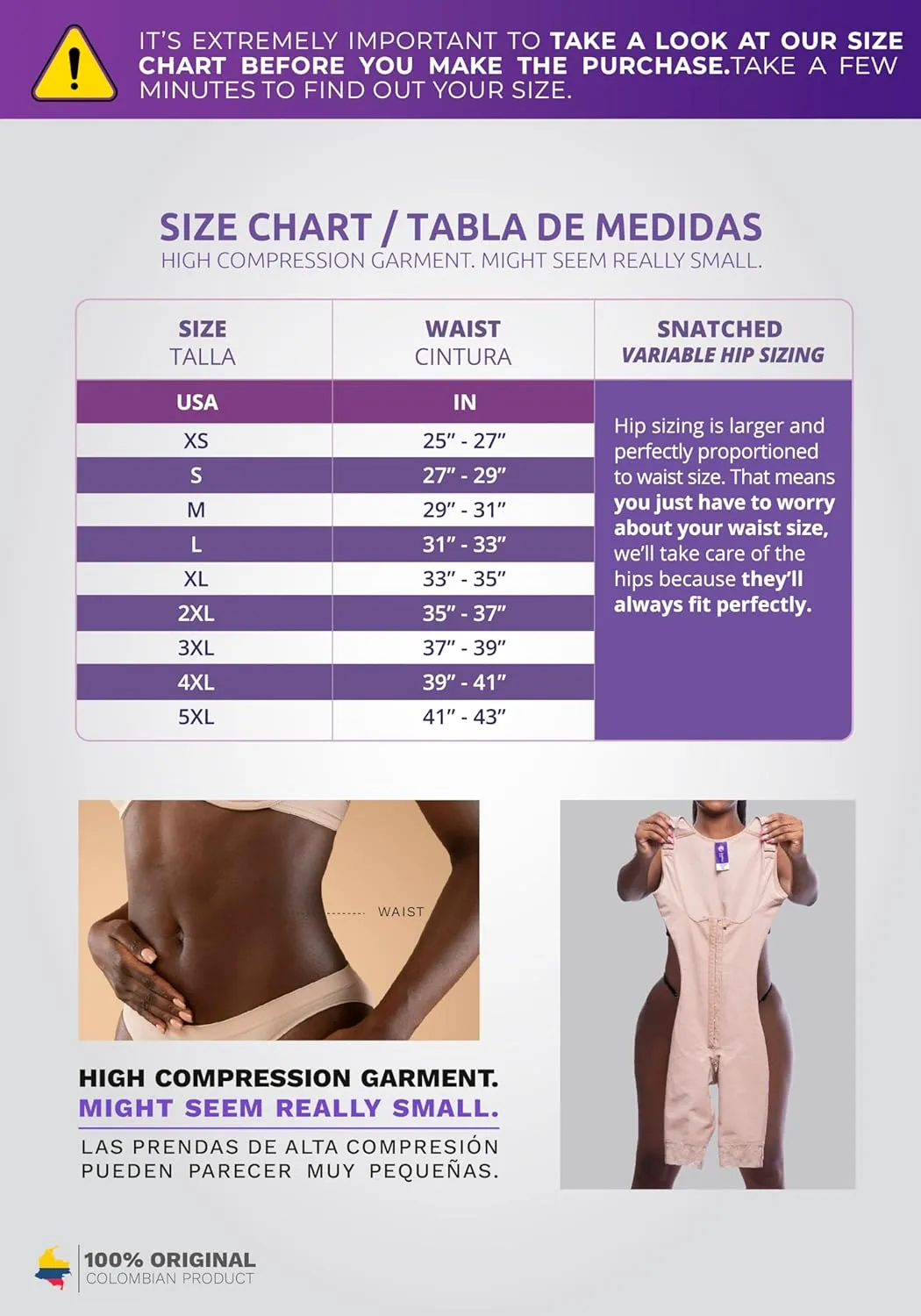 Snatched Body - Women's Stage 2 Faja Colombians Without Bra Shapewear - BBL Post Surgery Garment - Reductoras Moldeadoras