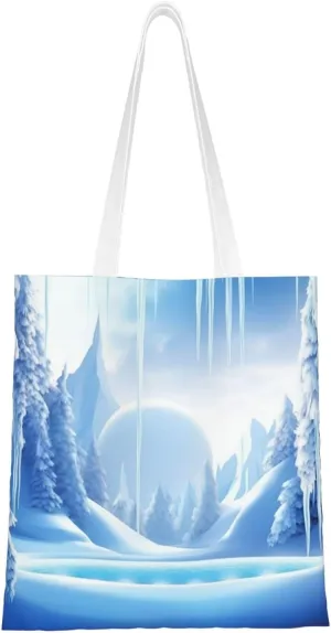 Snow Ice World Print Canvas Tote Bags Lightweight Shoulder Bag Reusable Grocery Shopping Bag Handbags for Women Men