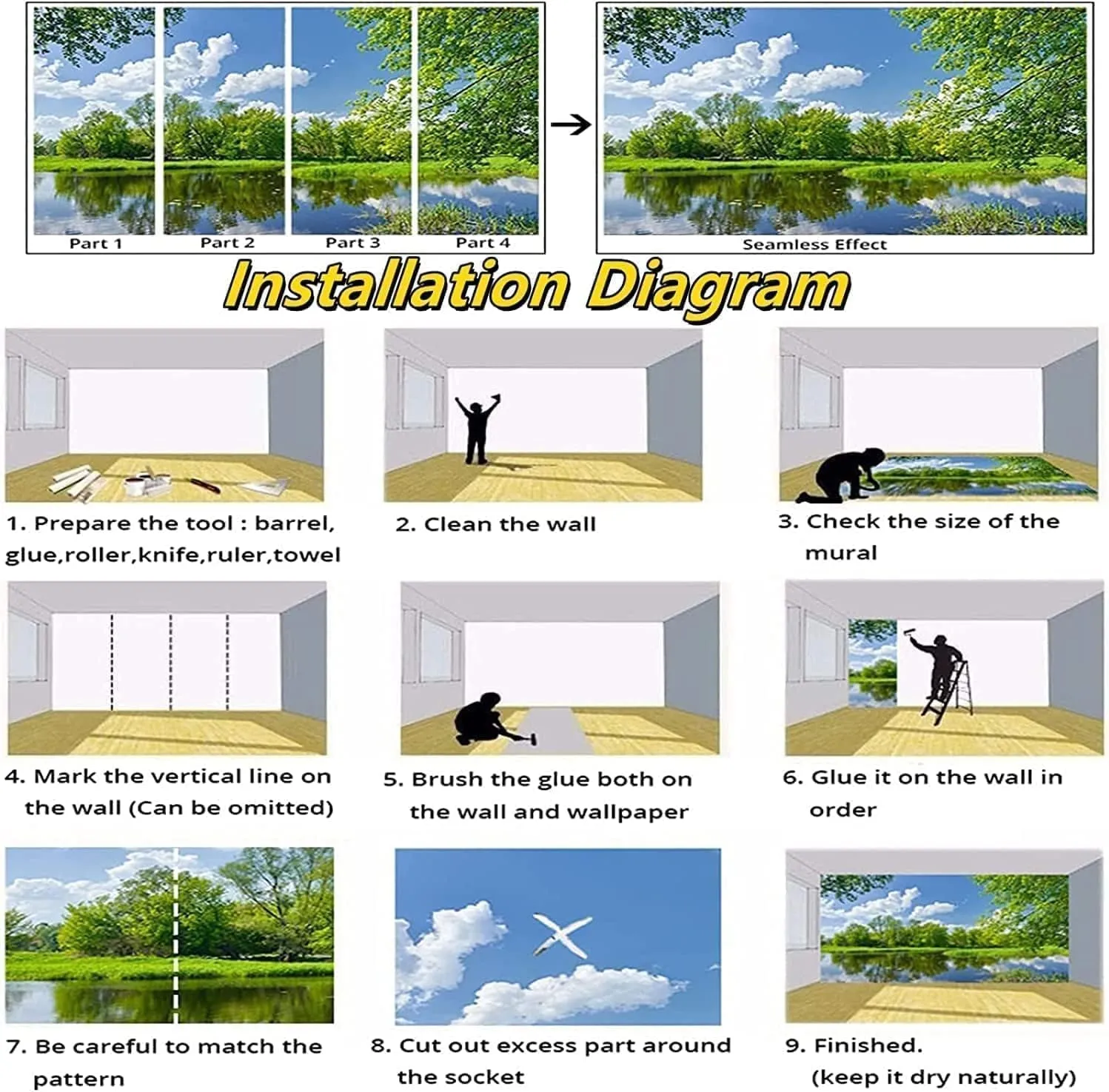 Snow Mountain Waterfall Self-Adhesive Mural Plateau Wallpaper Natural Scenery Mural Home Decor Living Room Sofa TV Study Background Wall Mural