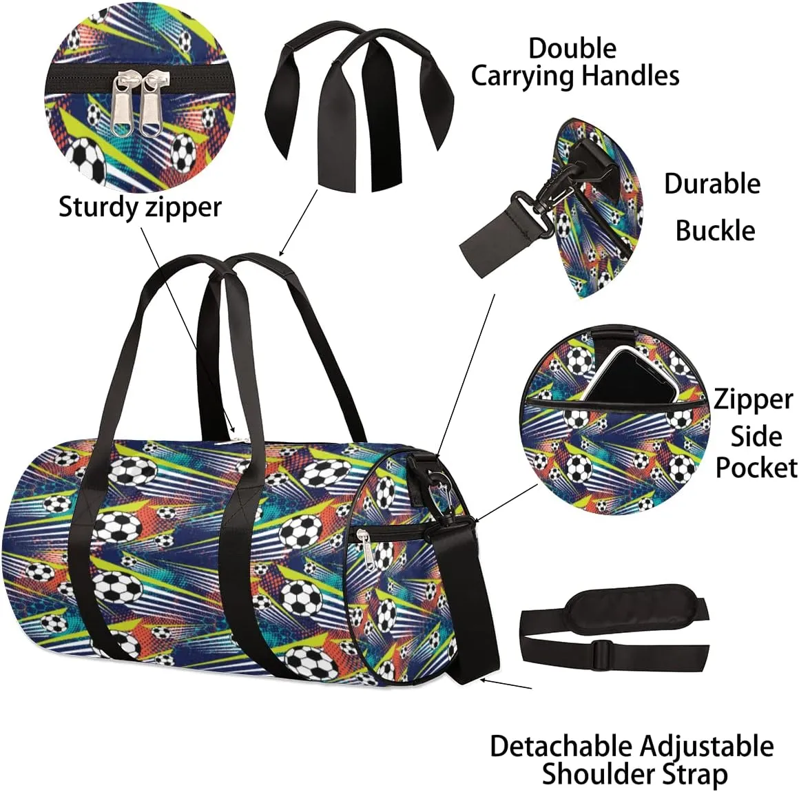 Soccer Ball Sport Gym Bag Small Gym Duffel Bags for Men Women Overnight Weekender Bag Lightweight Sport Duffle Bag Carry On Gymbag