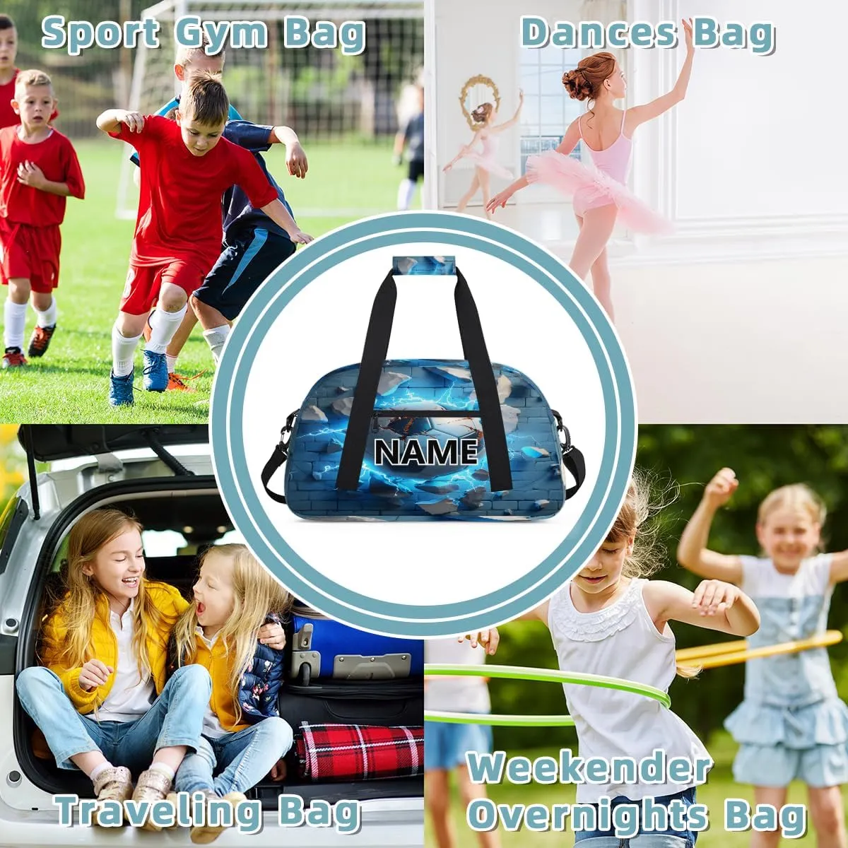 Soccer Custom Small Gym Bag 18 inch for Women Men Personalized Football Ball Carry On Overnight Weekender Bag for Travel Work Dance Sport