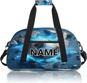 Soccer Custom Small Gym Bag 18 inch for Women Men Personalized Football Ball Carry On Overnight Weekender Bag for Travel Work Dance Sport