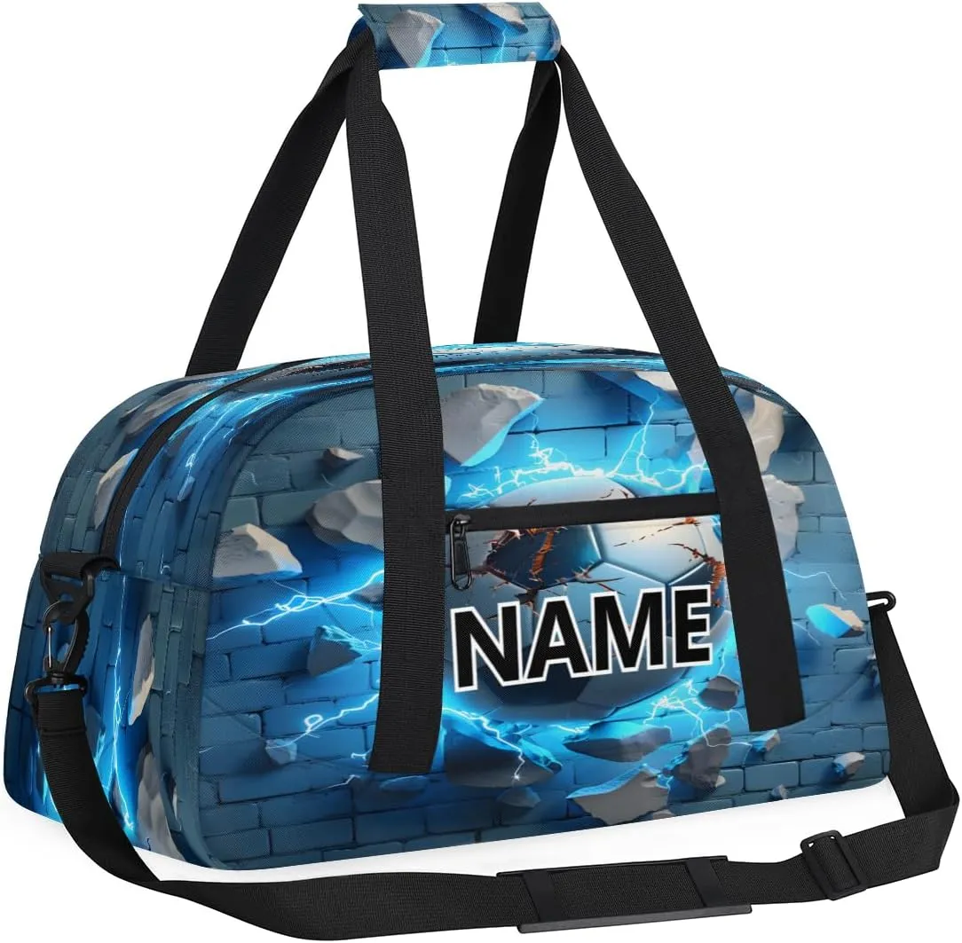 Soccer Custom Small Gym Bag 18 inch for Women Men Personalized Football Ball Carry On Overnight Weekender Bag for Travel Work Dance Sport