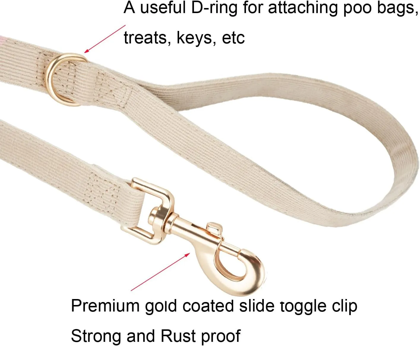 Soft Corduroy Dog Collar and Leash Set, Adjustable Cotton Dog Collars with Metal Buckle and Lead for Small Dogs,Beige