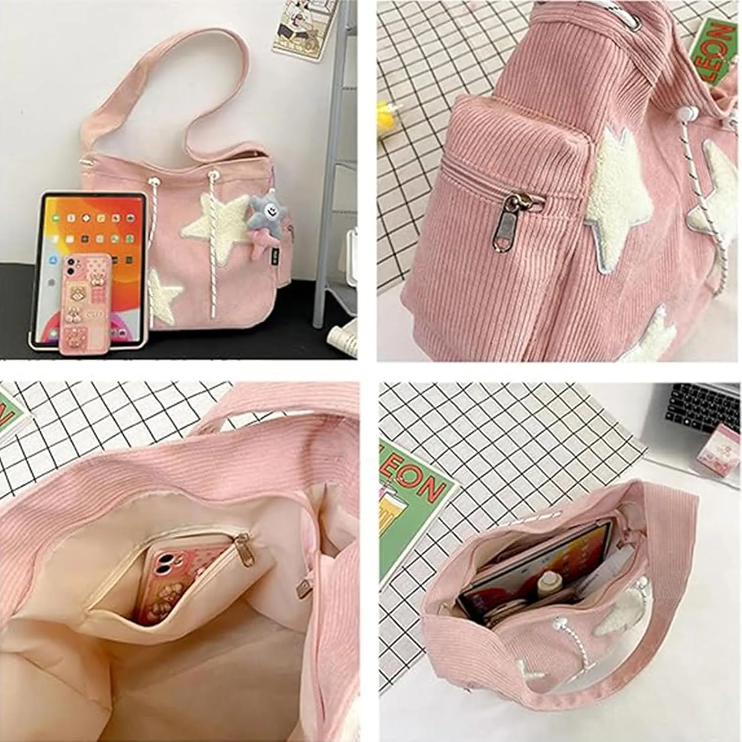Solarix Crossbody Bag, Solarix Bag, Kawaii Zipper Messenger Bag Corduroy Tote Bag Y2k Star Tote Hobo Bag