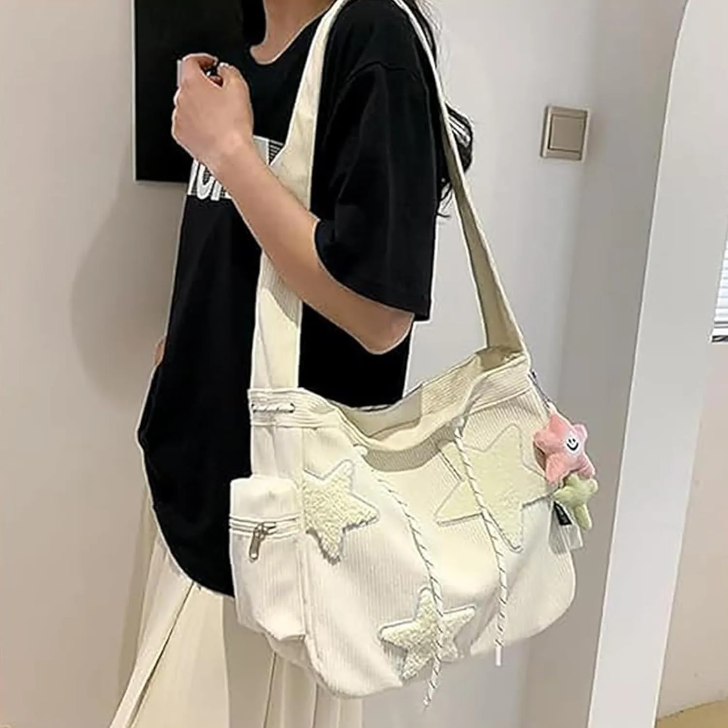 Solarix Crossbody Bag, Solarix Bag, Kawaii Zipper Messenger Bag Corduroy Tote Bag Y2k Star Tote Hobo Bag