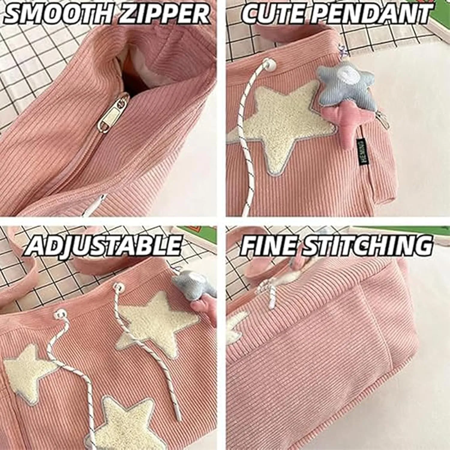 Solarix Crossbody Bag, Solarix Bag, Kawaii Zipper Messenger Bag Corduroy Tote Bag Y2k Star Tote Hobo Bag