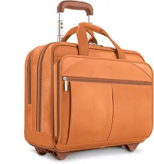 Solo New York Leather Rolling Case with Wheels - Roller Laptop Bag, Wheeled Briefcase for Women & Men, Carry On Size for Travel, Fits 15.6" Computer - Walker, Tan