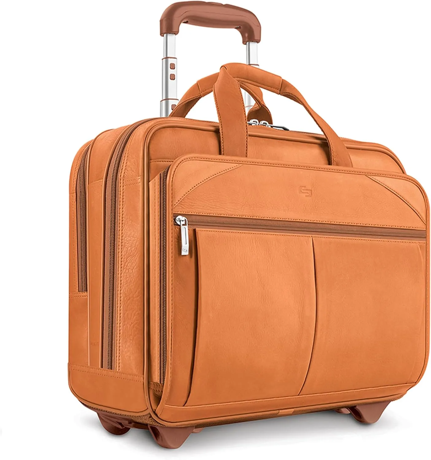 Solo New York Leather Rolling Case with Wheels - Roller Laptop Bag, Wheeled Briefcase for Women & Men, Carry On Size for Travel, Fits 15.6" Computer - Walker, Tan