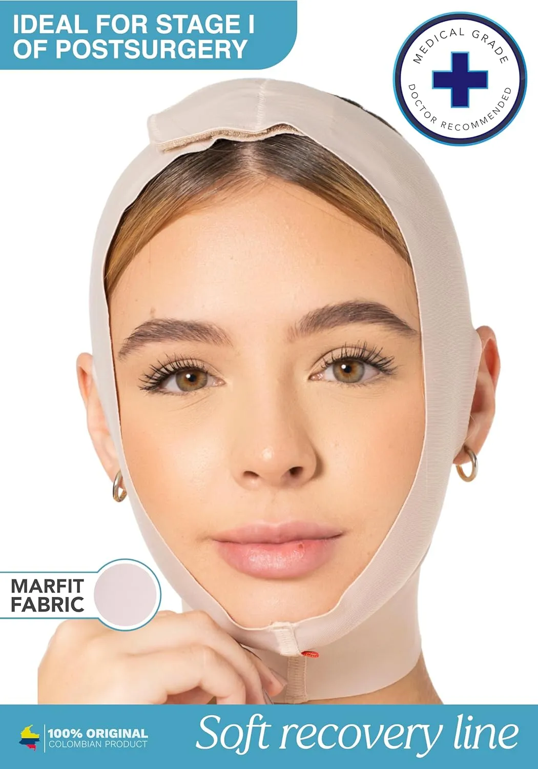 Sonryse MAC32VE Post Surgery Chin Lift After Lipo Compression Chin Support Garment Post Surgical Facial Beige M