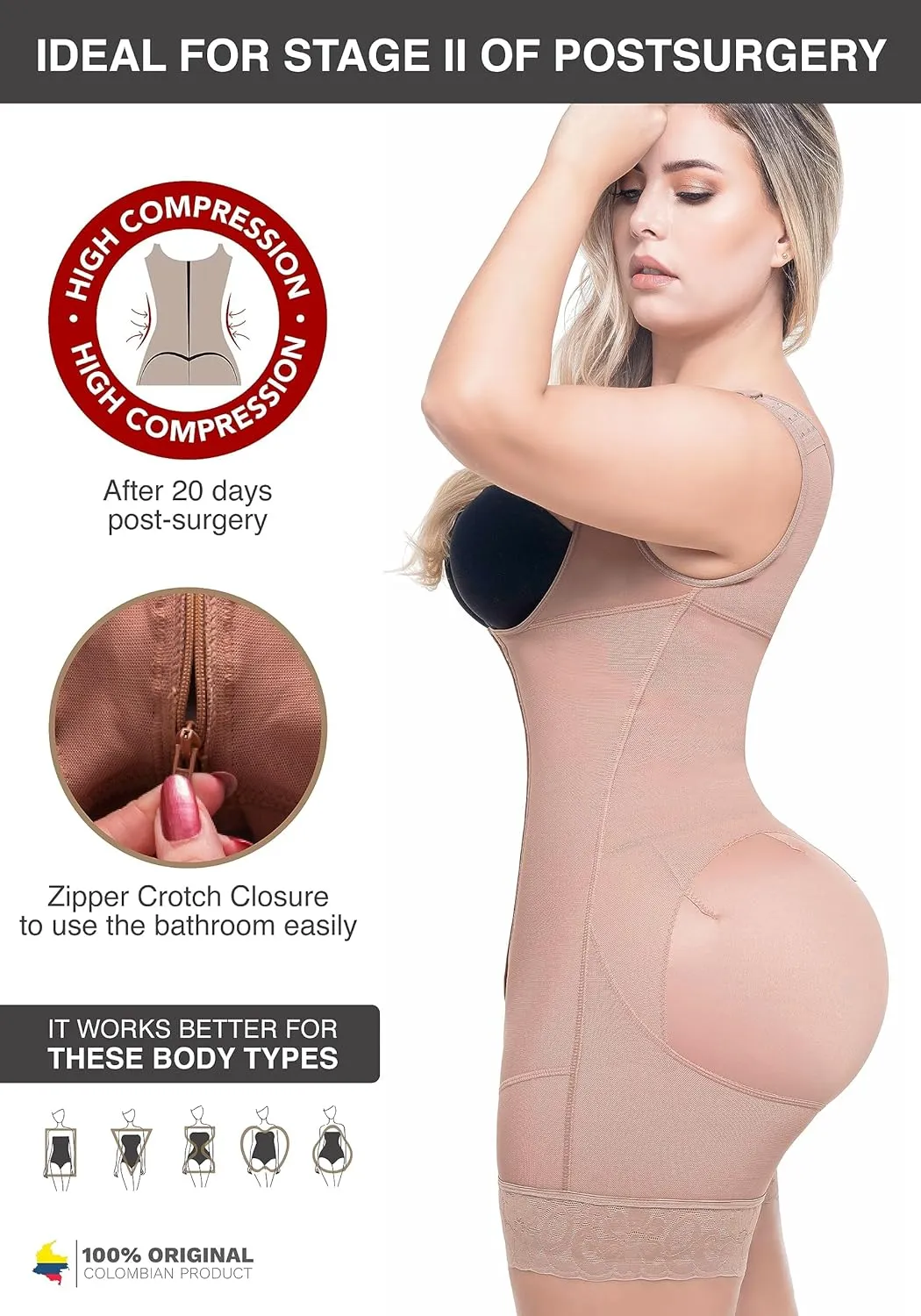 Sonryse Shapewear for women Fajas Colombianas Moldeadoras | Stage 2 Faja Control Shapewear after Tummy Tuck and Liposuction