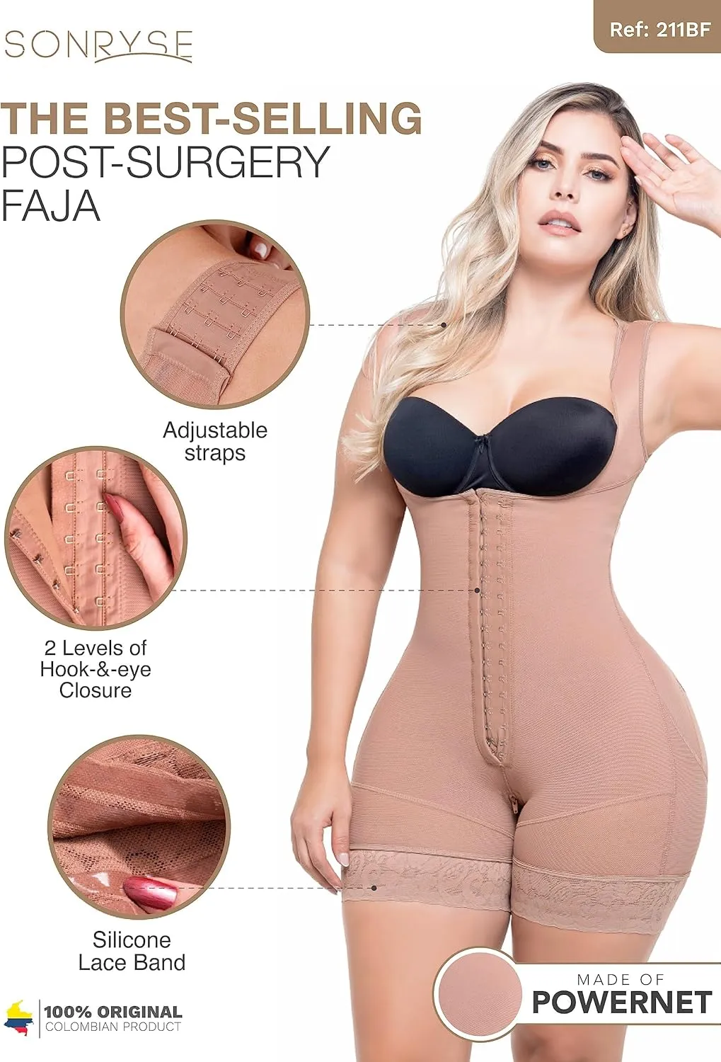 Sonryse Shapewear for women Fajas Colombianas Moldeadoras | Stage 2 Faja Control Shapewear after Tummy Tuck and Liposuction
