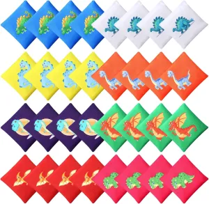 Sosation 32 Pack Bean Bags Toss for Kids Cornhole Bean Bags Colorful Canvas Toss Bags for Hand Toy Toss Games Weights Outdoor Yard Games, Assorted Colors(2.76 x 2.76 Inch,Dinosaur,Bright)